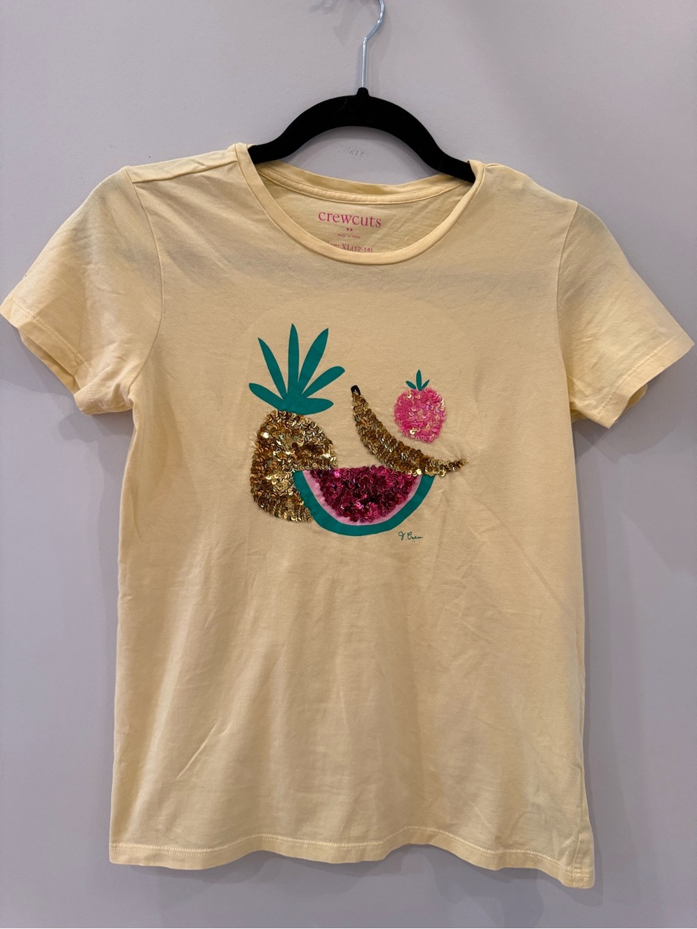 Crewcuts Pale Yellow Short-Sleeve Tee with Sequin Fruit Art